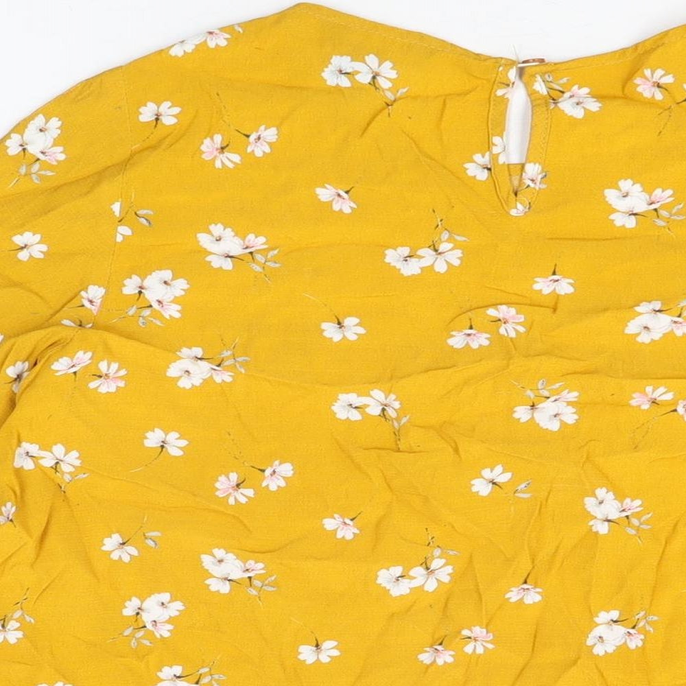 New Look Womens Yellow Floral Viscose Basic T-Shirt Size 6 Round Neck