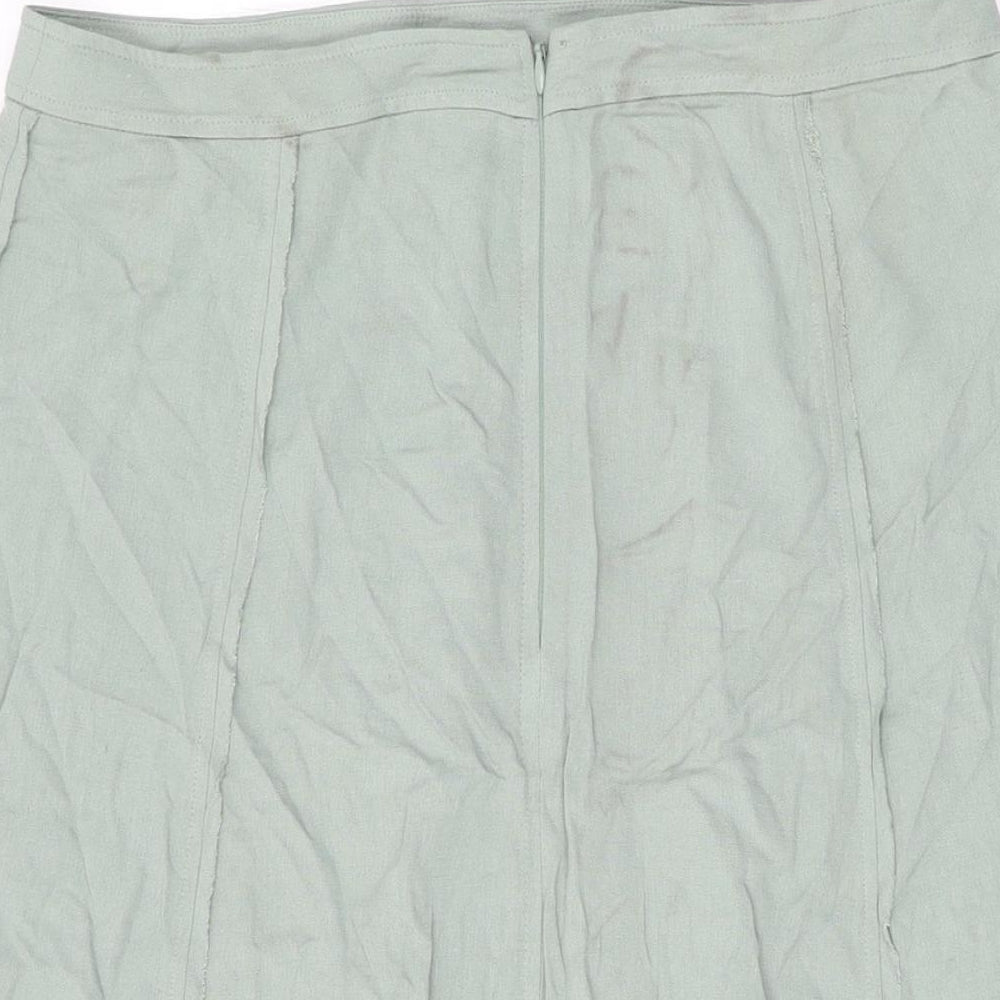Marks & Spencer Womens Green Viscose Swing Skirt Size 12 Zip
