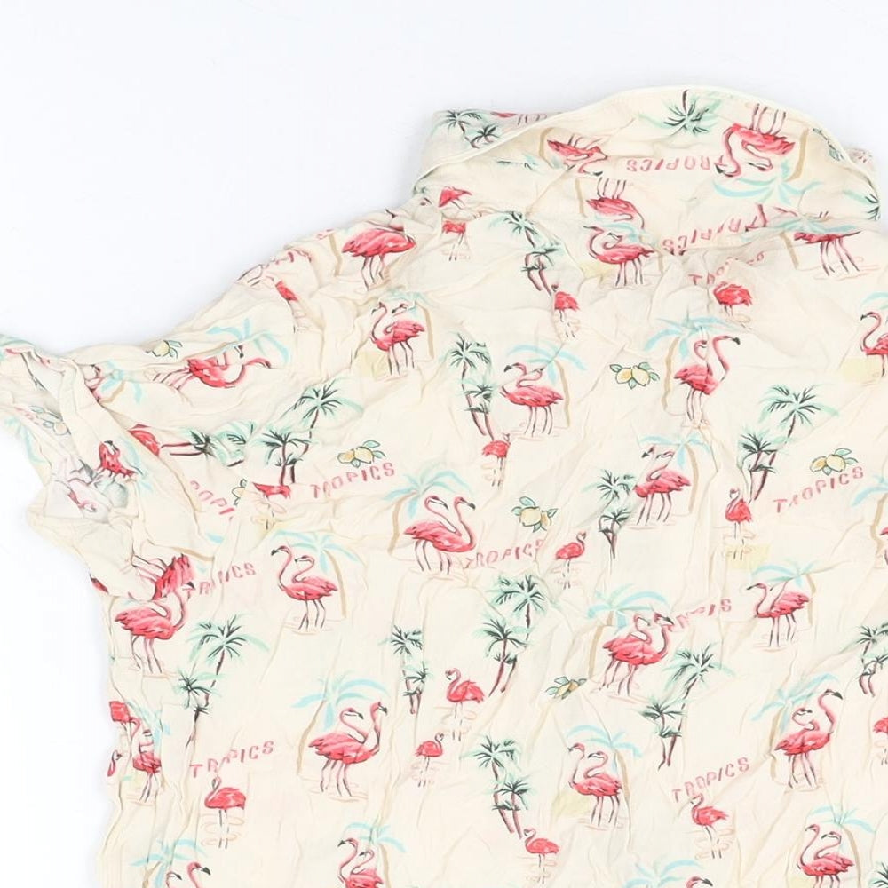 Mango Womens Ivory Geometric Viscose Basic Button-Up Size M Collared - Flamingo Print