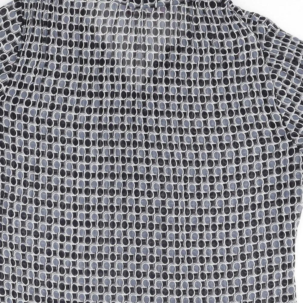 Petite Womens Black Geometric Polyester Basic Button-Up Size 10 Collared