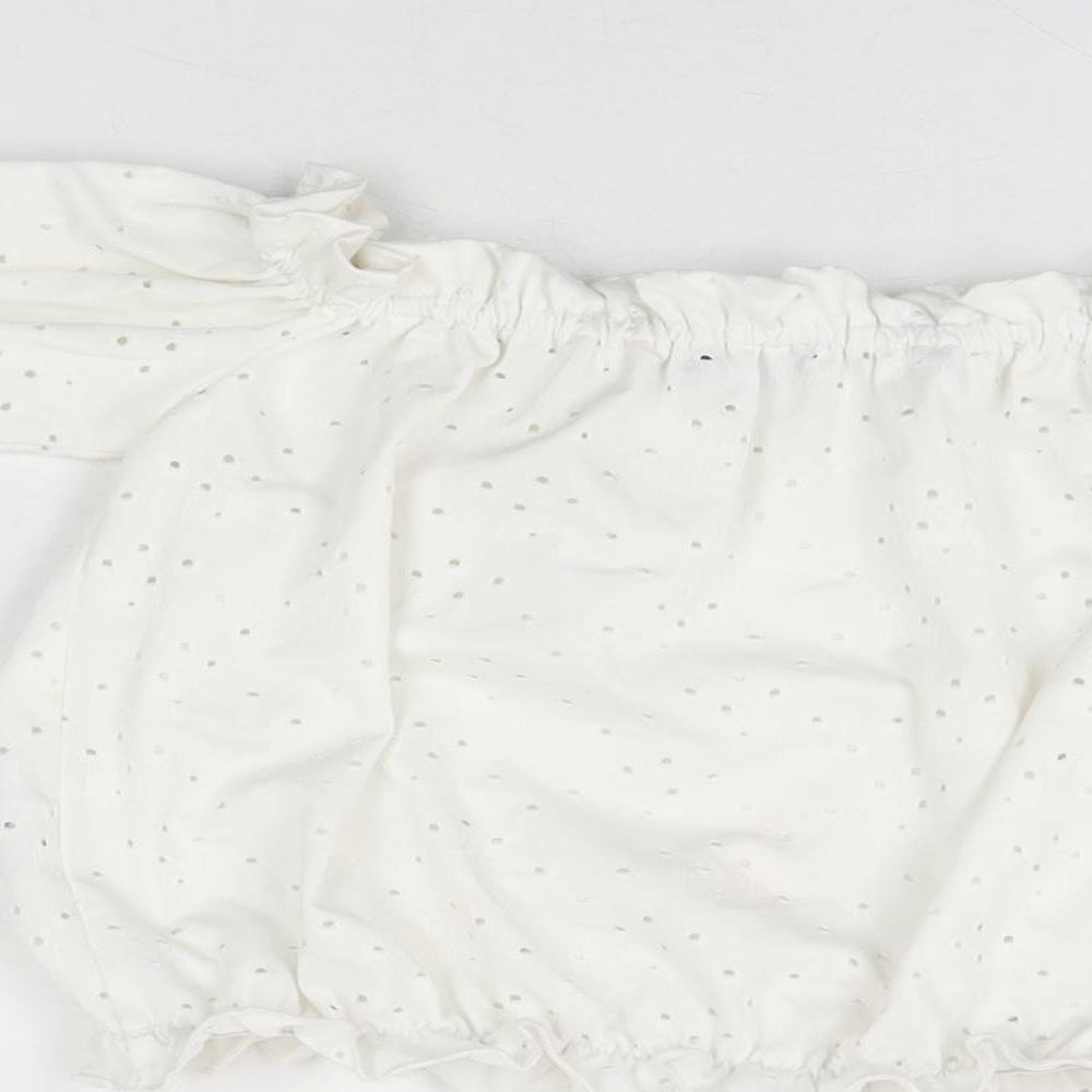 M&Co Girls White Geometric Polyester Basic T-Shirt Size 12 Years Off the Shoulder Pullover