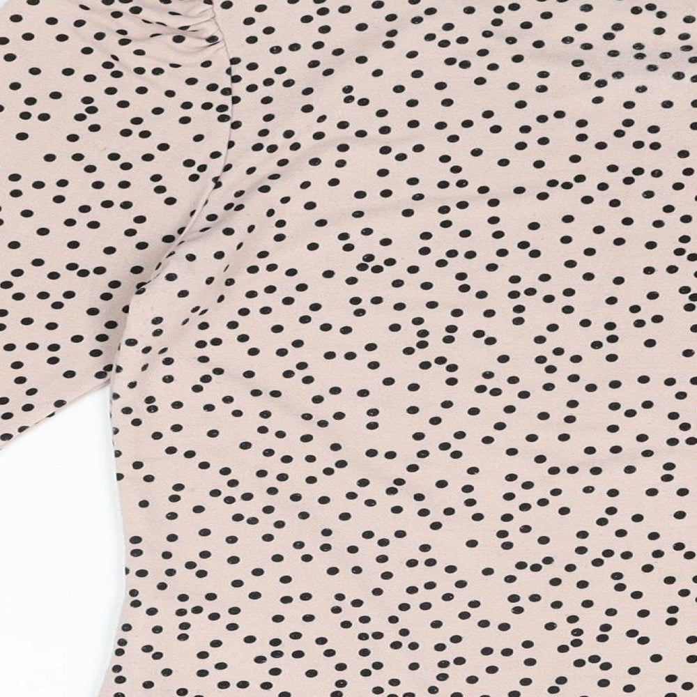 Warehouse Womens Pink Polka Dot Polyester Basic T-Shirt Size 10 Round Neck