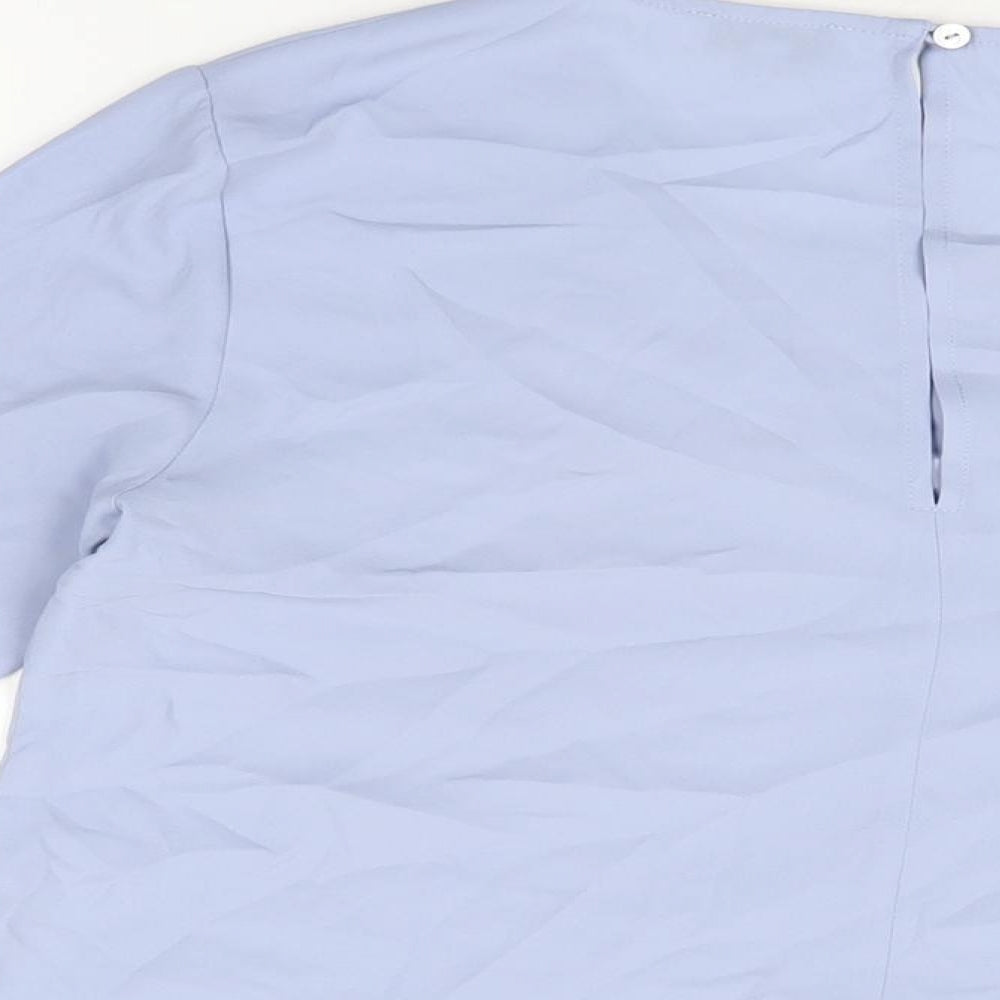 Warehouse Womens Blue Polyester Basic Blouse Size 10 Round Neck