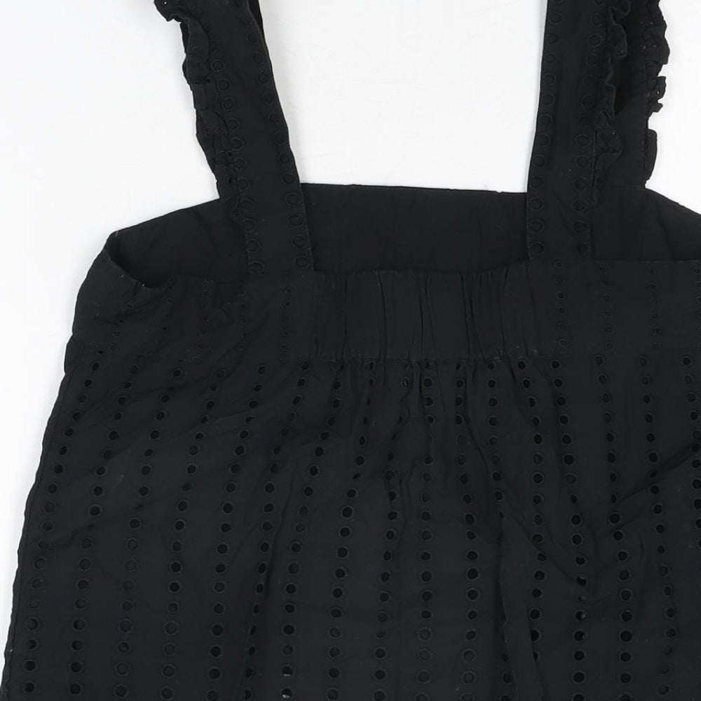 NEXT Womens Black Cotton Basic T-Shirt Size 6 Square Neck