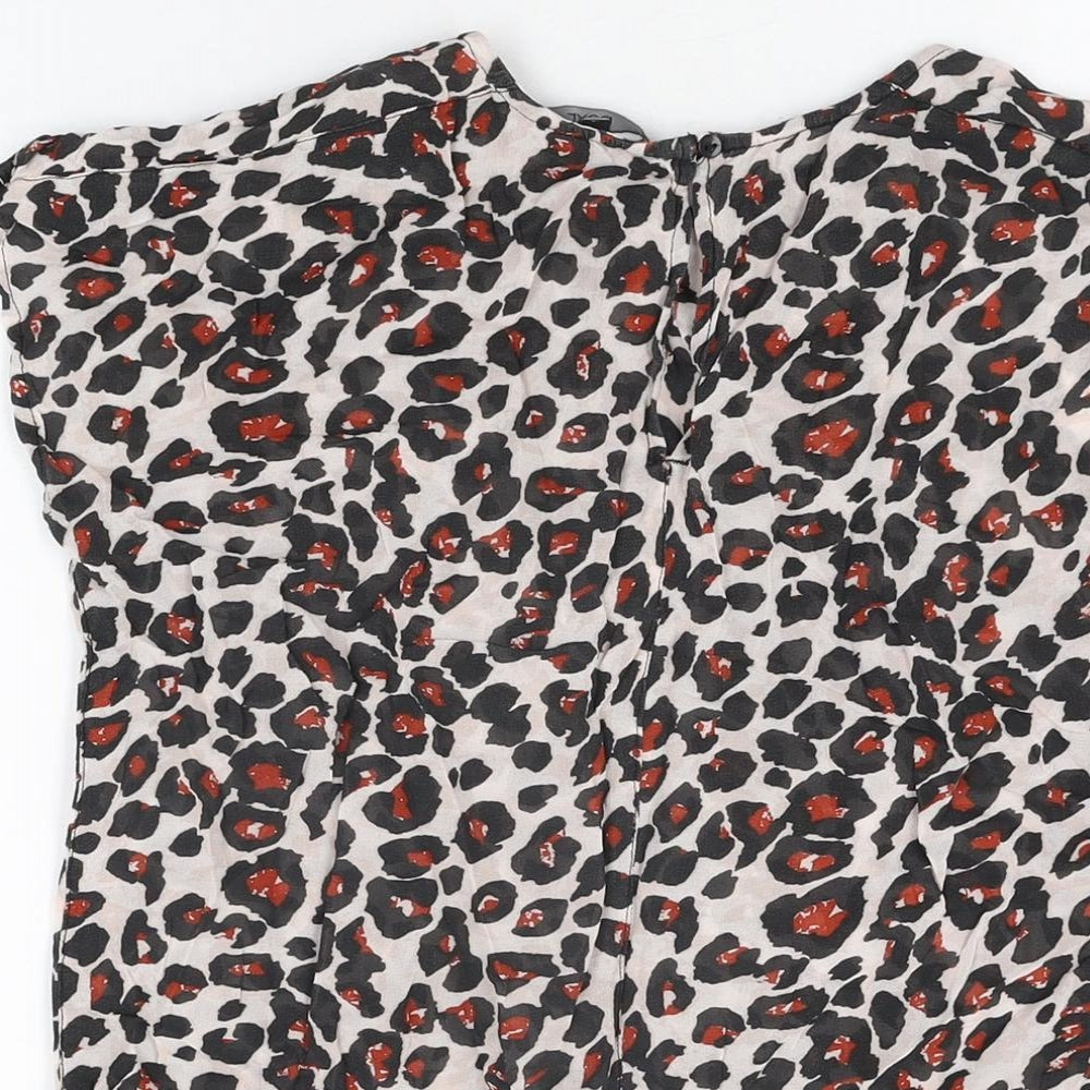 NEXT Womens White Animal Print Polyester Basic T-Shirt Size 8 Round Neck