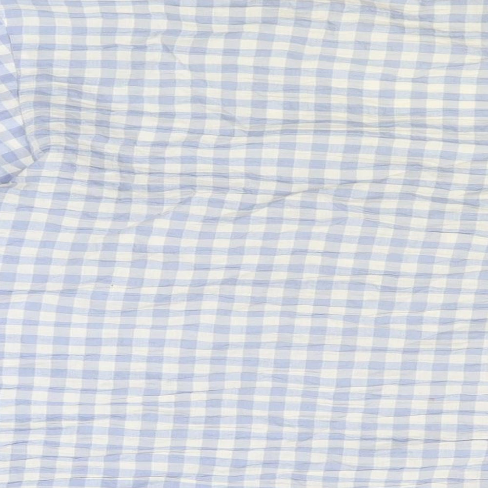 Topshop Womens Blue Geometric Cotton Basic T-Shirt Size 16 V-Neck - Gingham