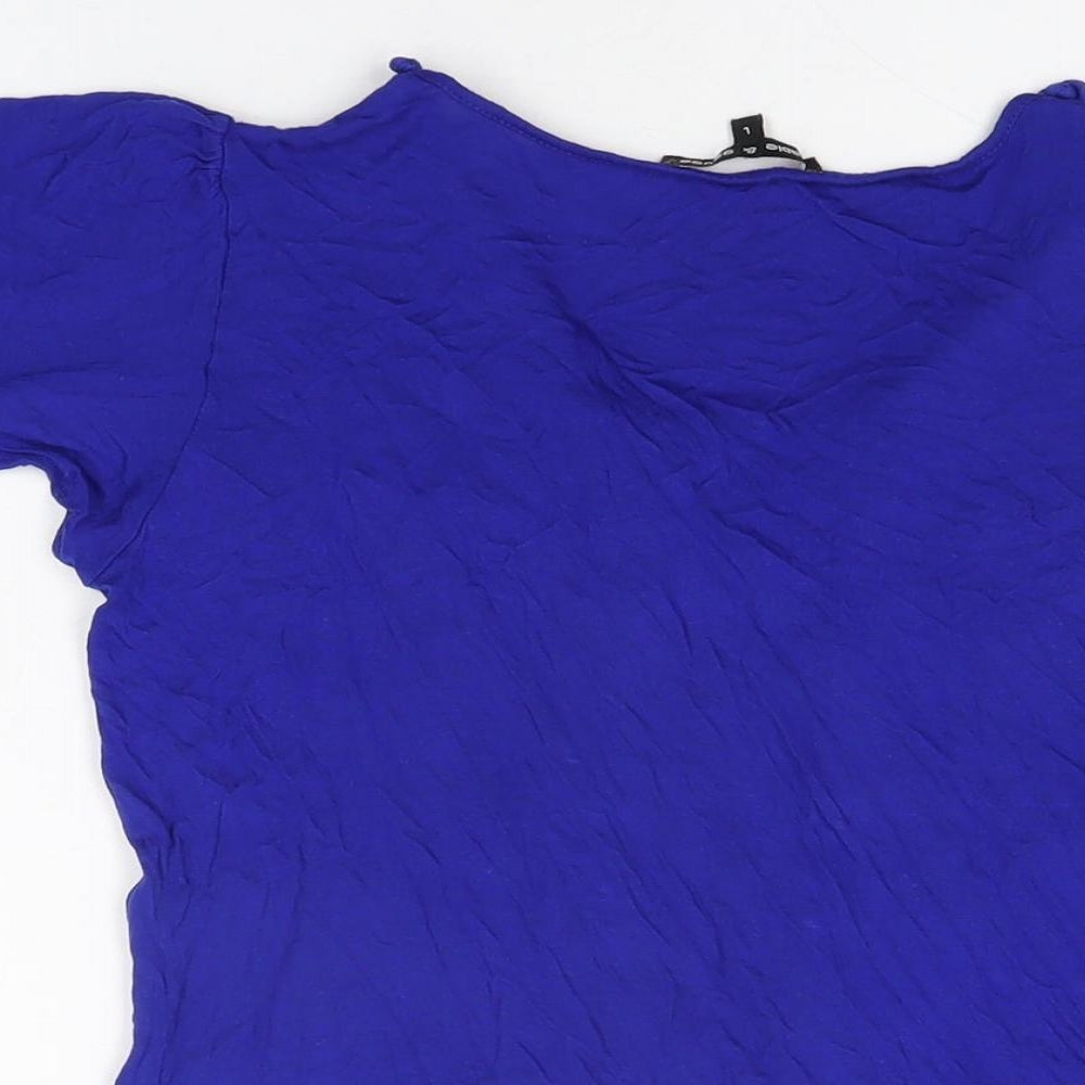 Cable & Gauge Womens Blue Viscose Basic T-Shirt Size L Round Neck
