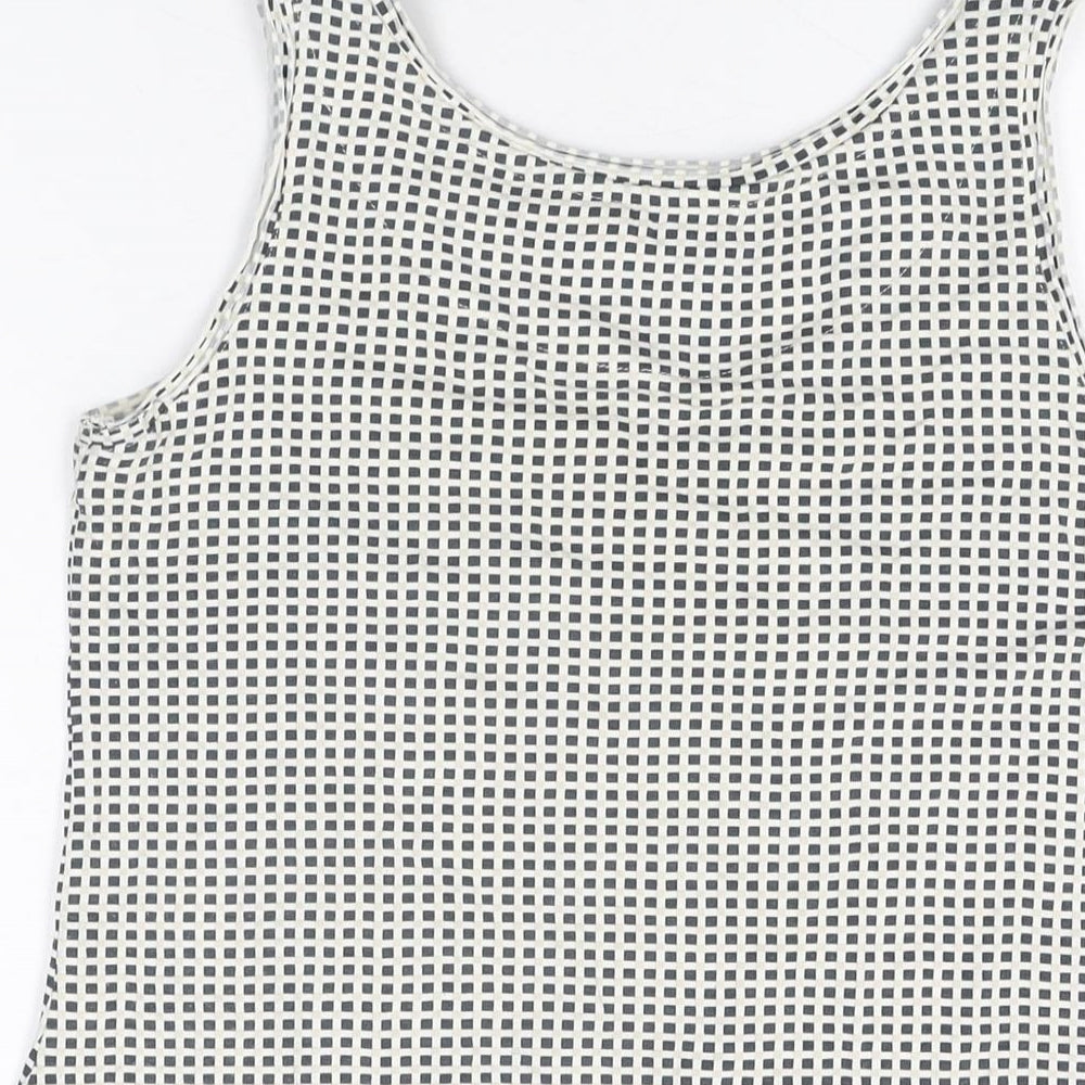 Myrine Womens White Geometric Viscose Basic Tank Size S V-Neck