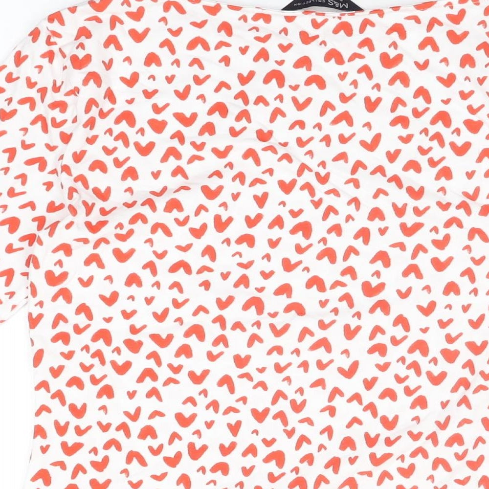 Marks & Spencer Womens White Geometric Cotton Basic T-Shirt Size 8 Boat Neck - Heart Print