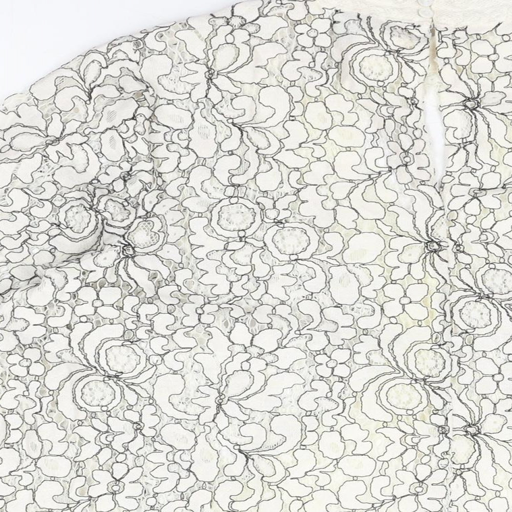 Joanna Hope Womens White Floral Cotton Basic T-Shirt Size 16 Round Neck