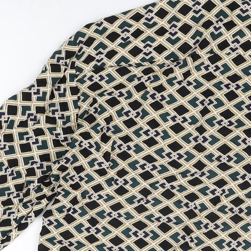 River Island Womens Green Geometric Viscose Basic Button-Up Size S Collared