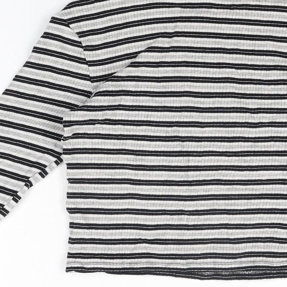 H&M Womens Grey Striped Cotton Cropped T-Shirt Size S Round Neck