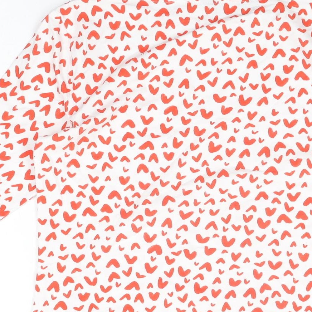 Marks & Spencer Womens White Geometric Cotton Basic T-Shirt Size 8 Boat Neck - Heart Print
