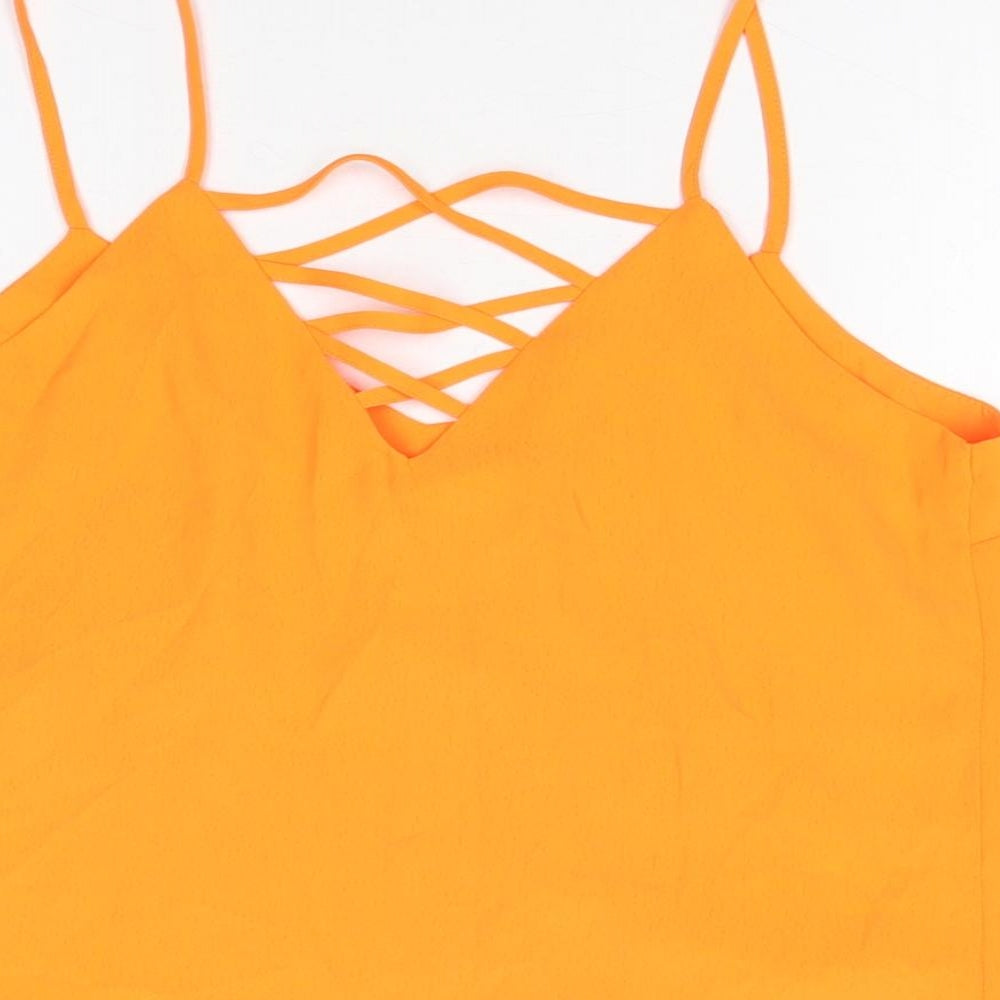 New Look Womens Orange Polyester Camisole T-Shirt Size 8 V-Neck