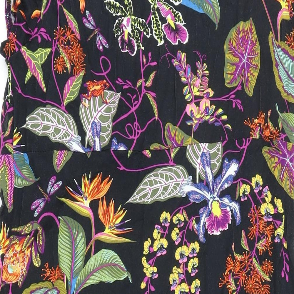H&M Womens Black Floral Viscose A-Line Size L Scoop Neck
