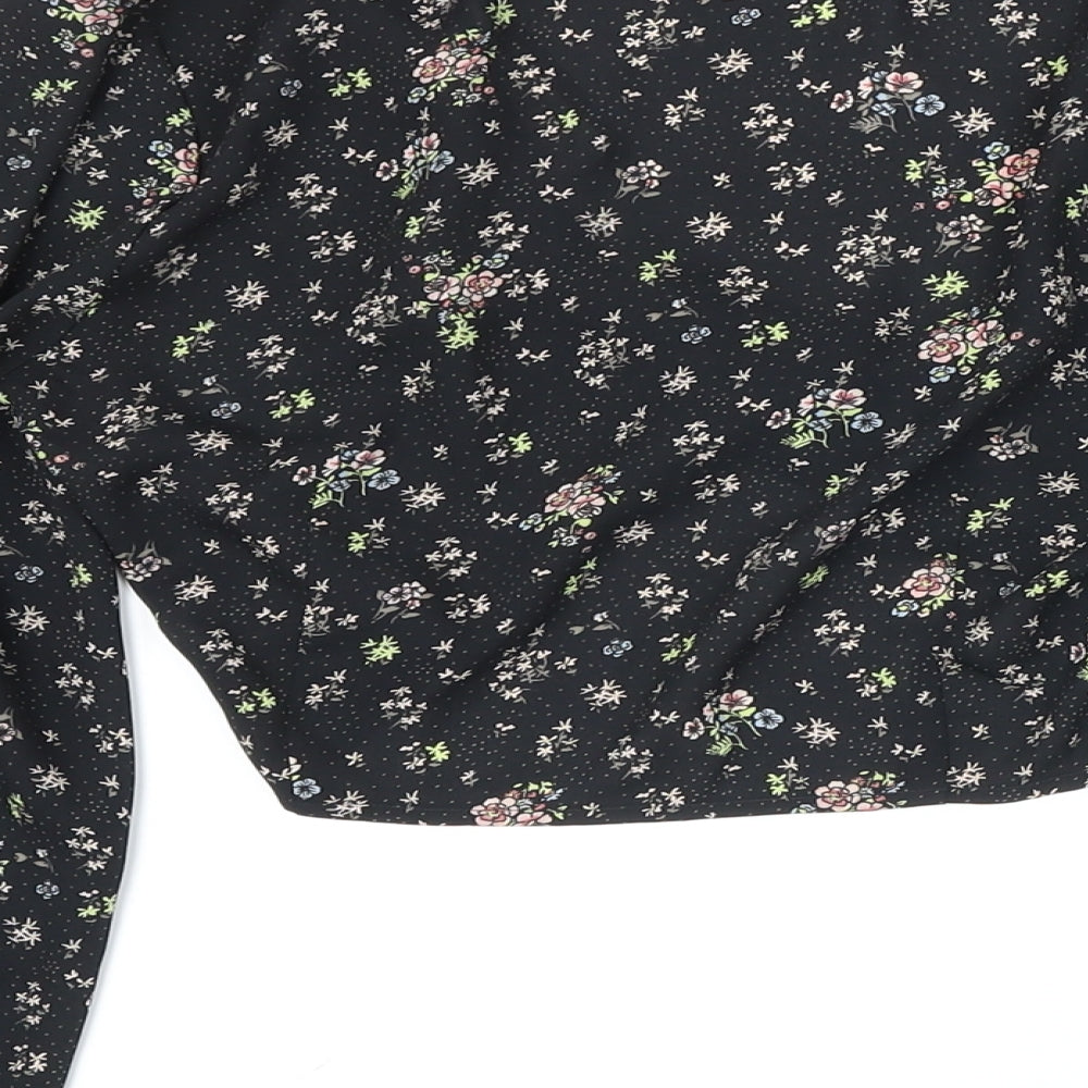 Missguided Womens Black Floral Polyester Cropped Blouse Size 8 V-Neck