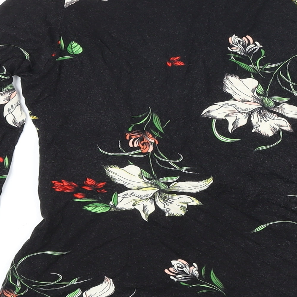 Dorothy Perkins Womens Black Floral Viscose Basic Blouse Size 12 Round Neck