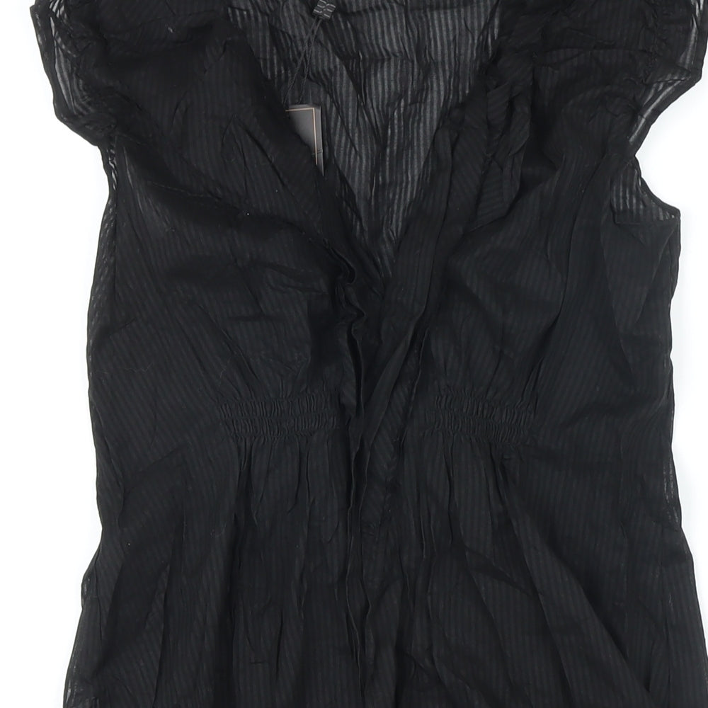 BCBGMAXAZRIA Womens Black 100% Cotton Tunic Blouse Size S V-Neck