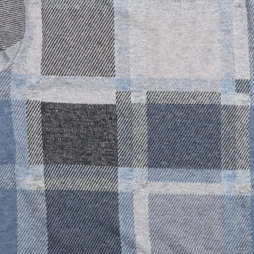 Marks & Spencer Womens Blue Check Polyester Basic Blouse Size 12 Round Neck
