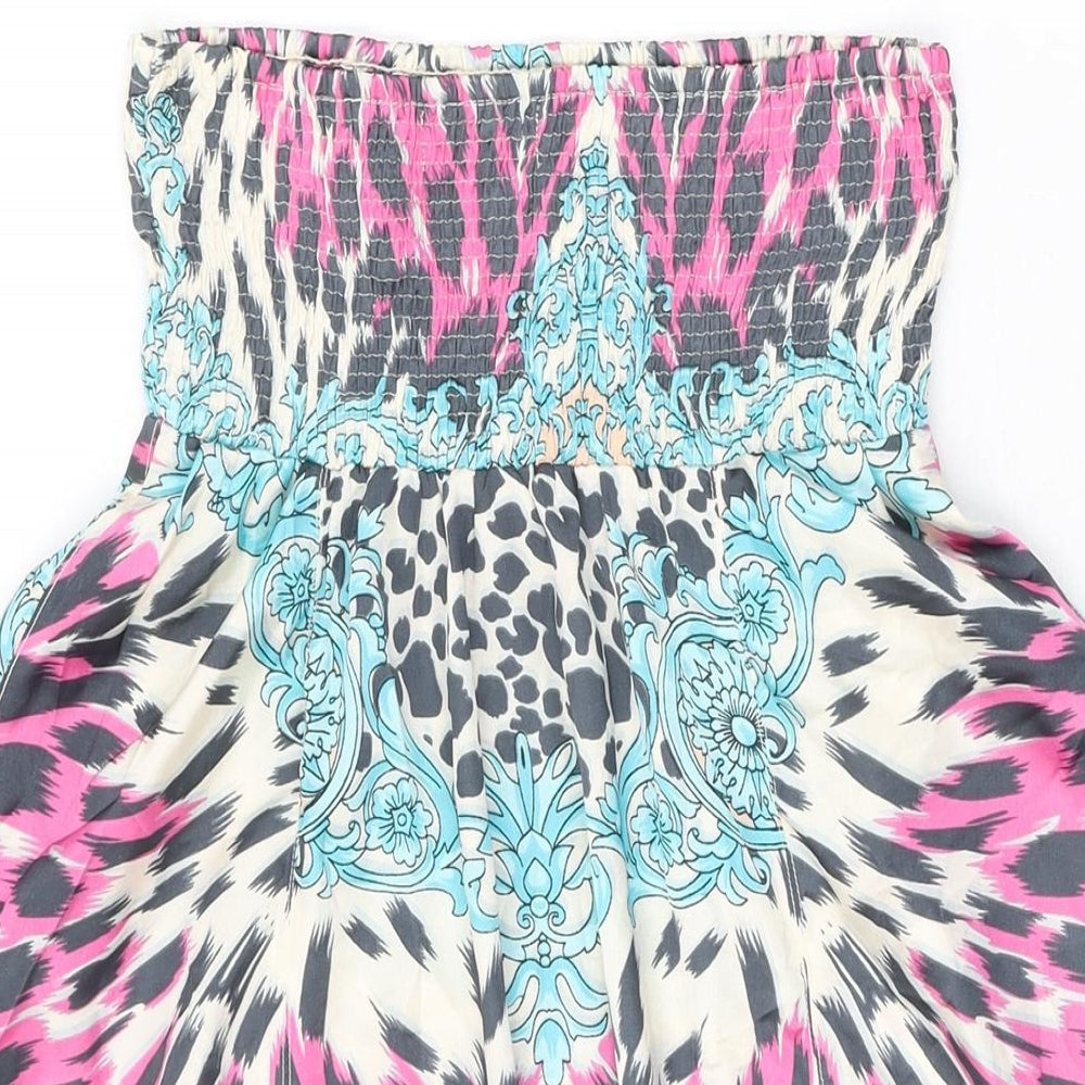 River Island Womens Multicoloured Animal Print Polyester Basic T-Shirt Size S Off the Shoulder