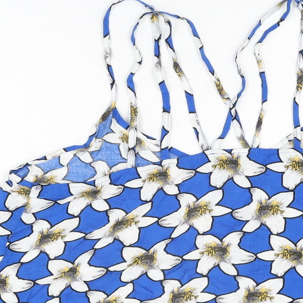 Topshop Womens Blue Floral Viscose Camisole T-Shirt Size 16 V-Neck