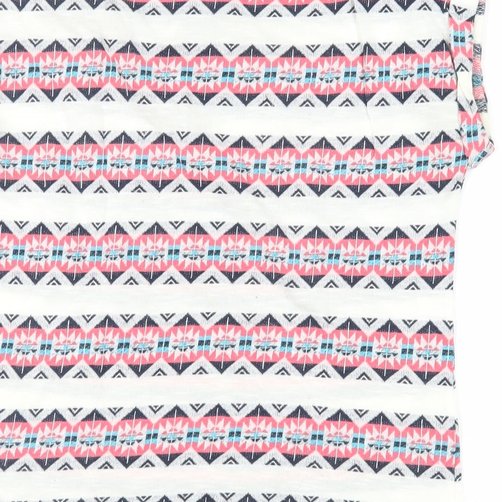 Springfield Womens Ivory Geometric Cotton Basic T-Shirt Size S Boat Neck