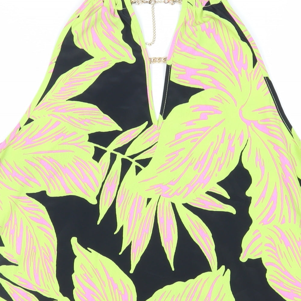 Wallis Womens Black Floral Polyester Basic Blouse Size 10 V-Neck - Chain Detail