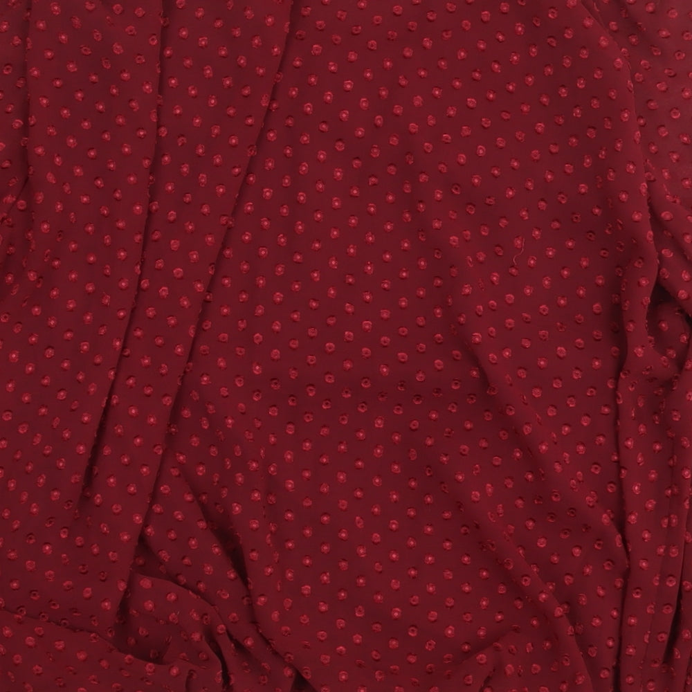 Select Womens Red Polka Dot Polyester Basic Blouse Size 8 Round Neck