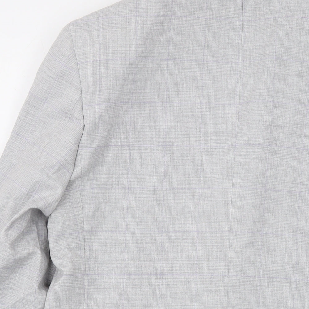 Marks & Spencer Mens Grey Plaid Polyester Jacket Suit Jacket Size 38 Regular