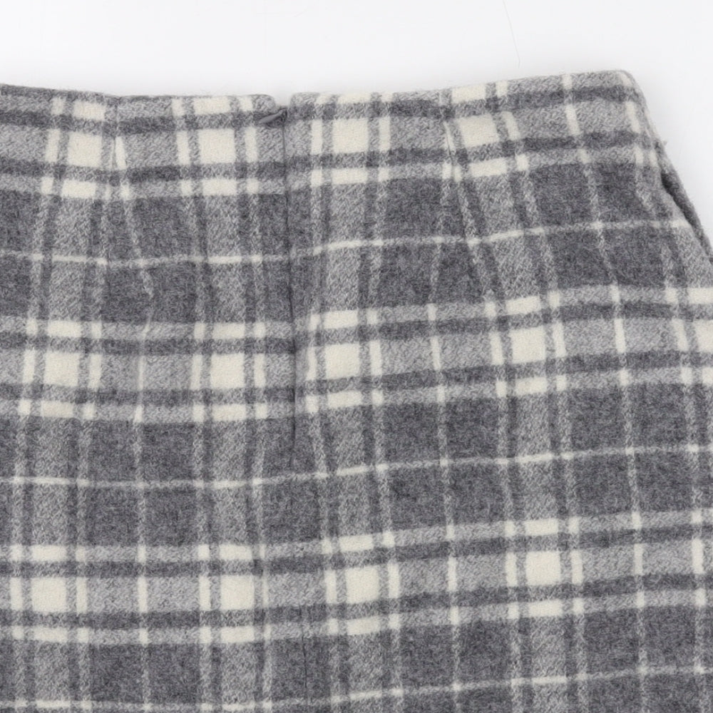 Uniqlo Womens Grey Plaid Wool Mini Skirt Size 26 in Zip