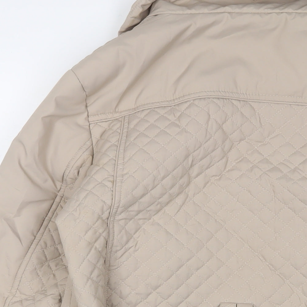 JBC Collection Womens Beige Quilted Jacket Size 16 Zip - Belted