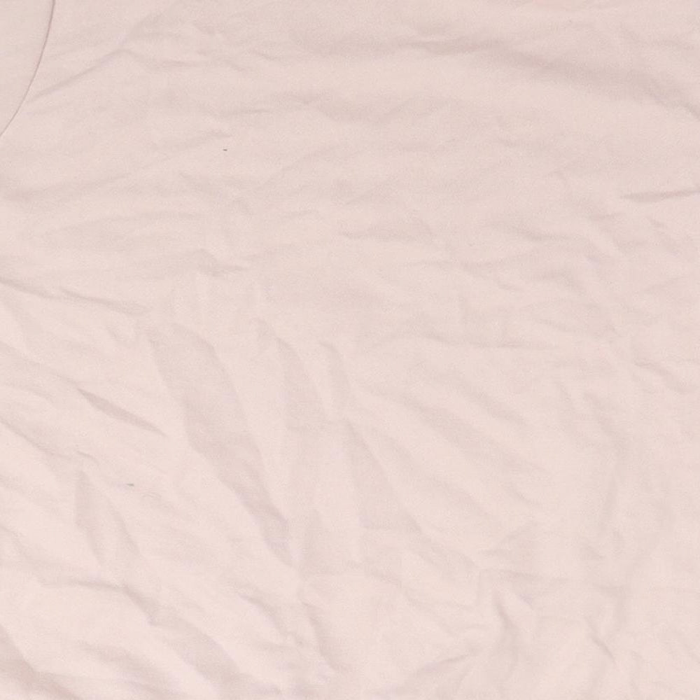 C&A Womens Pink Cotton Basic T-Shirt Size L Round Neck - Embraided Flowers