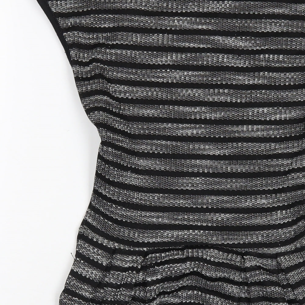 Stradivarius Womens Black Polyester A-Line Size S Round Neck Zip