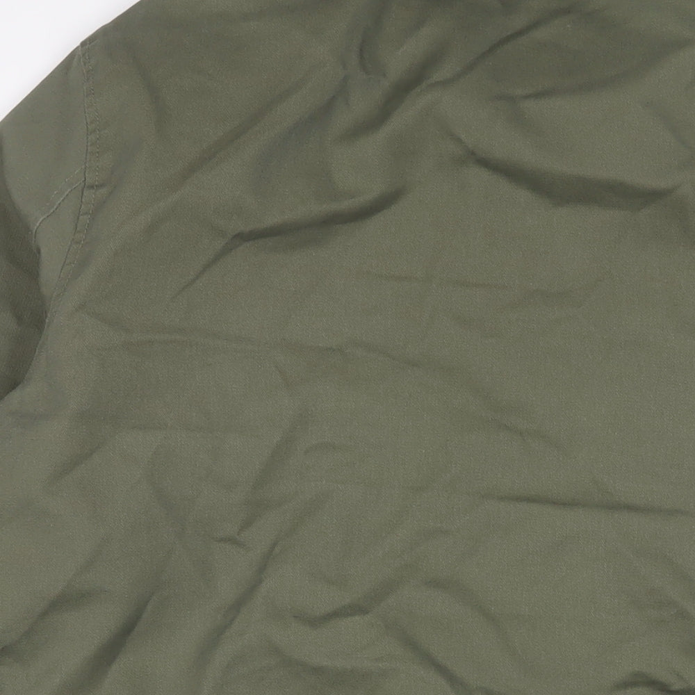 Brand and care label for ASOS men’s green jacket, size L, zip