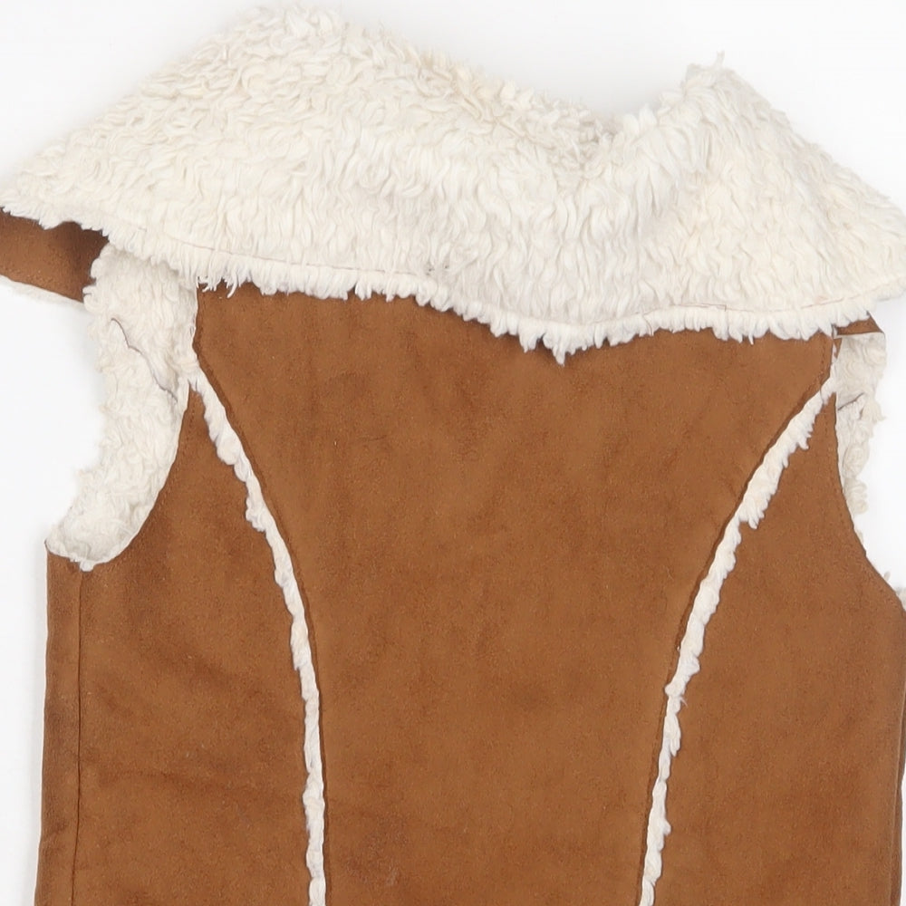 Marks & Spencer Girls Brown Gilet Jacket Size 7-8 Years Pullover - Open
