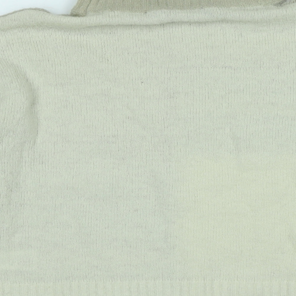 Brand and care label for French Connection women’s beige high neck acrylic jumper, size M