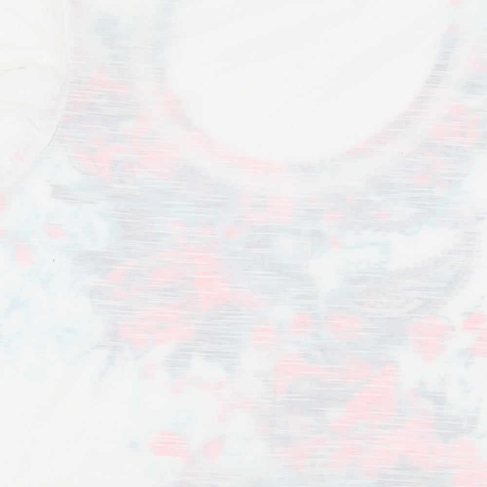 Per Una Womens White Floral Viscose Basic T-Shirt Size 18 Scoop Neck - Ruffle