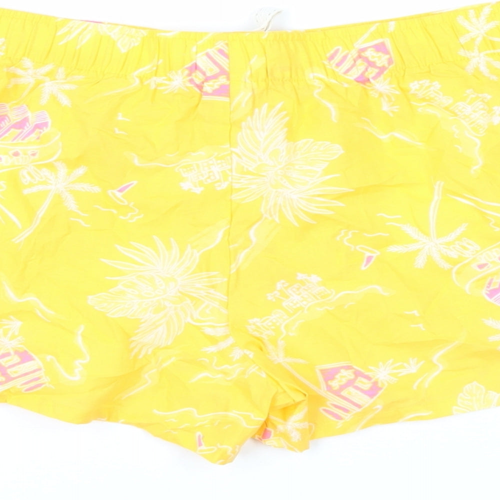 Marks & Spencer Womens Yellow Geometric Cotton Top Sleep Shorts Size 12 Drawstring