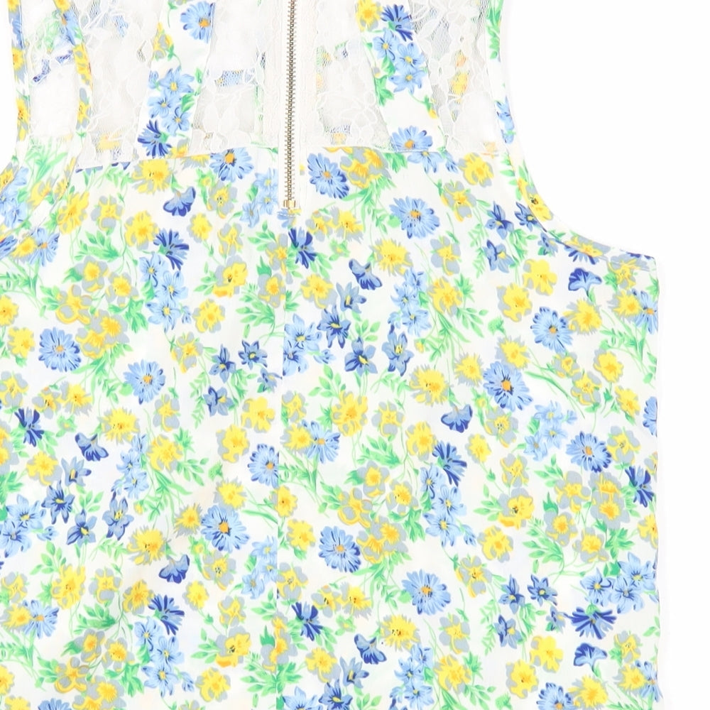 New Look Womens Multicoloured Floral Polyester Basic Tank Size 8 Round Neck - Lace Detail