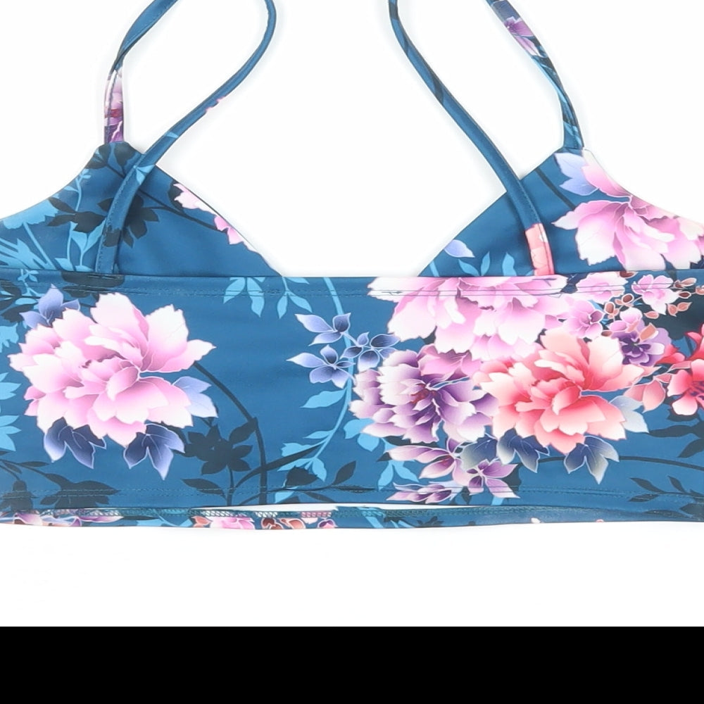 Missguided Womens Blue Floral Polyester Cropped Tank Size 10 Sweetheart - Bralette Top