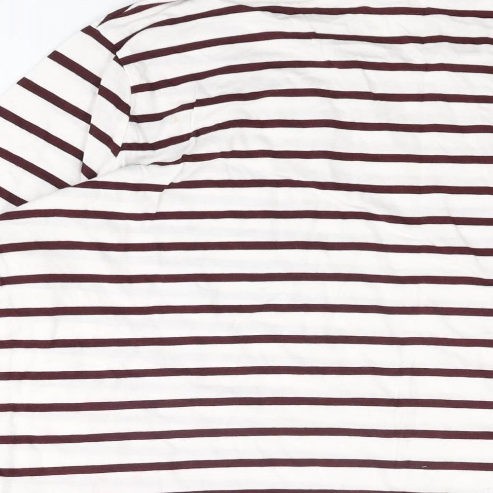 New Look Womens White Striped Cotton Basic T-Shirt Size 10 Round Neck