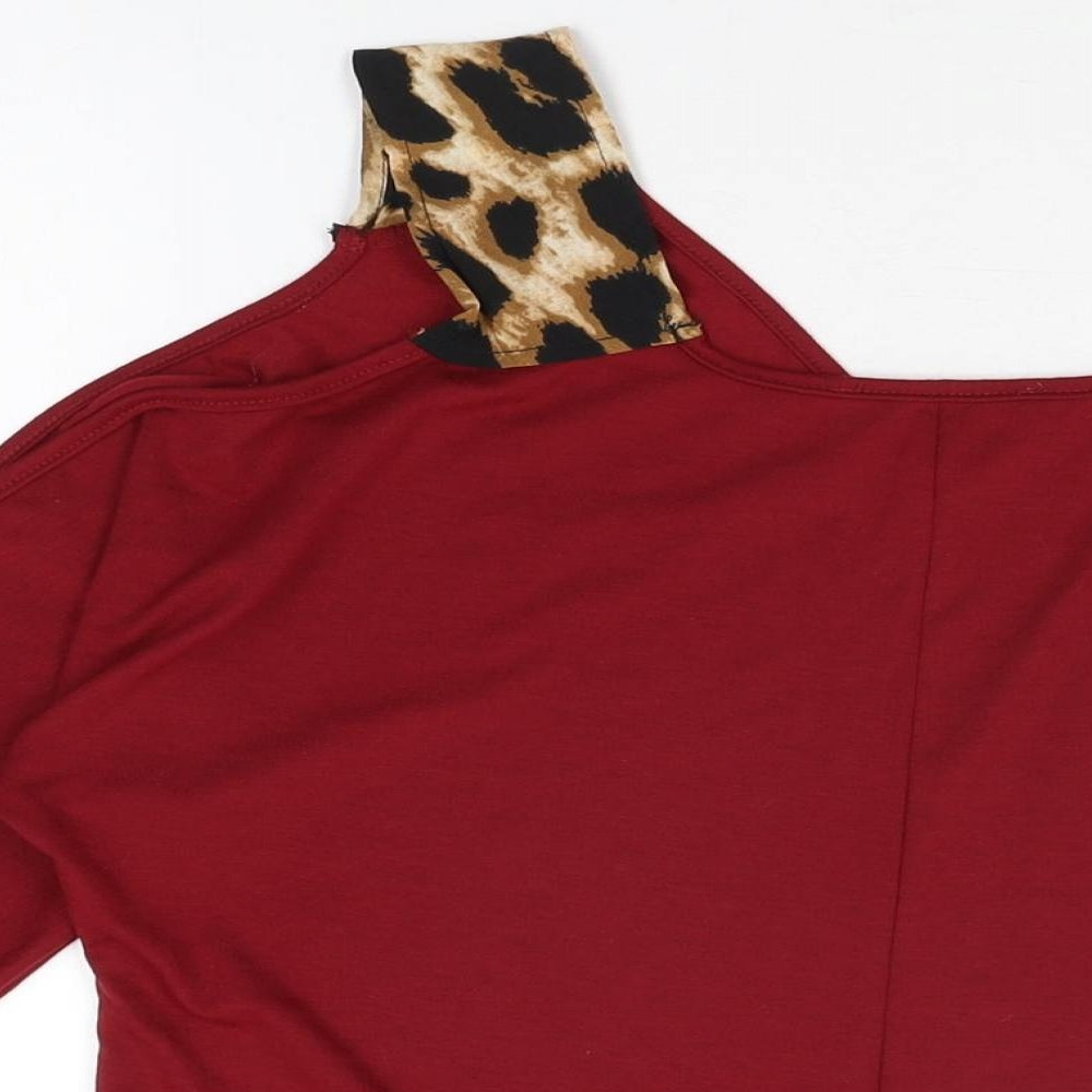 Yoins Womens Red Animal Print Polyester Basic T-Shirt Size 8 V-Neck - Size 8/10
