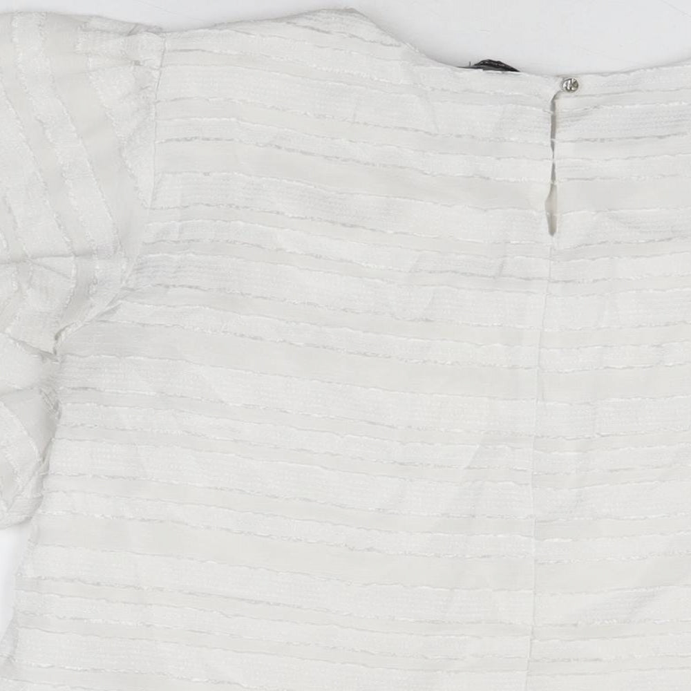 Dorothy Perkins Womens White Polyester Basic T-Shirt Size 12 Round Neck