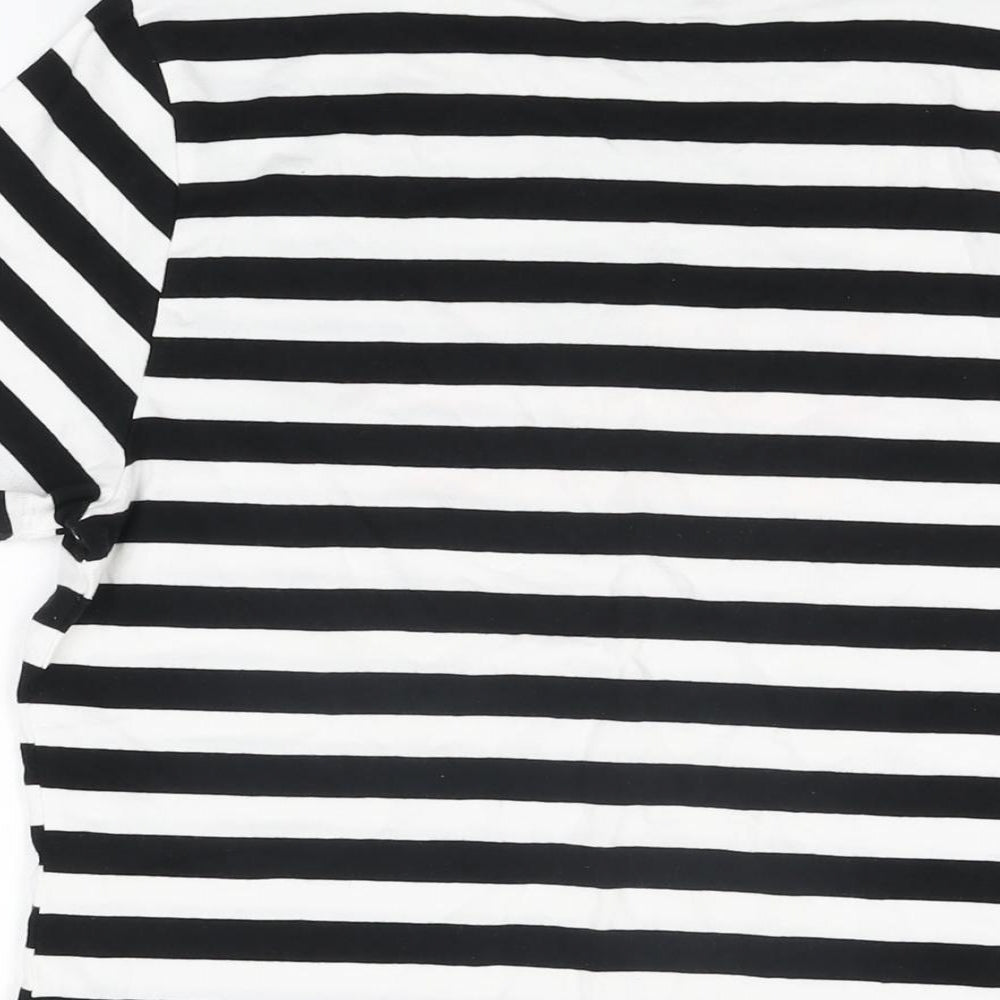 Marks & Spencer Womens White Striped Cotton Basic T-Shirt Size 14 Round Neck - Life is Good