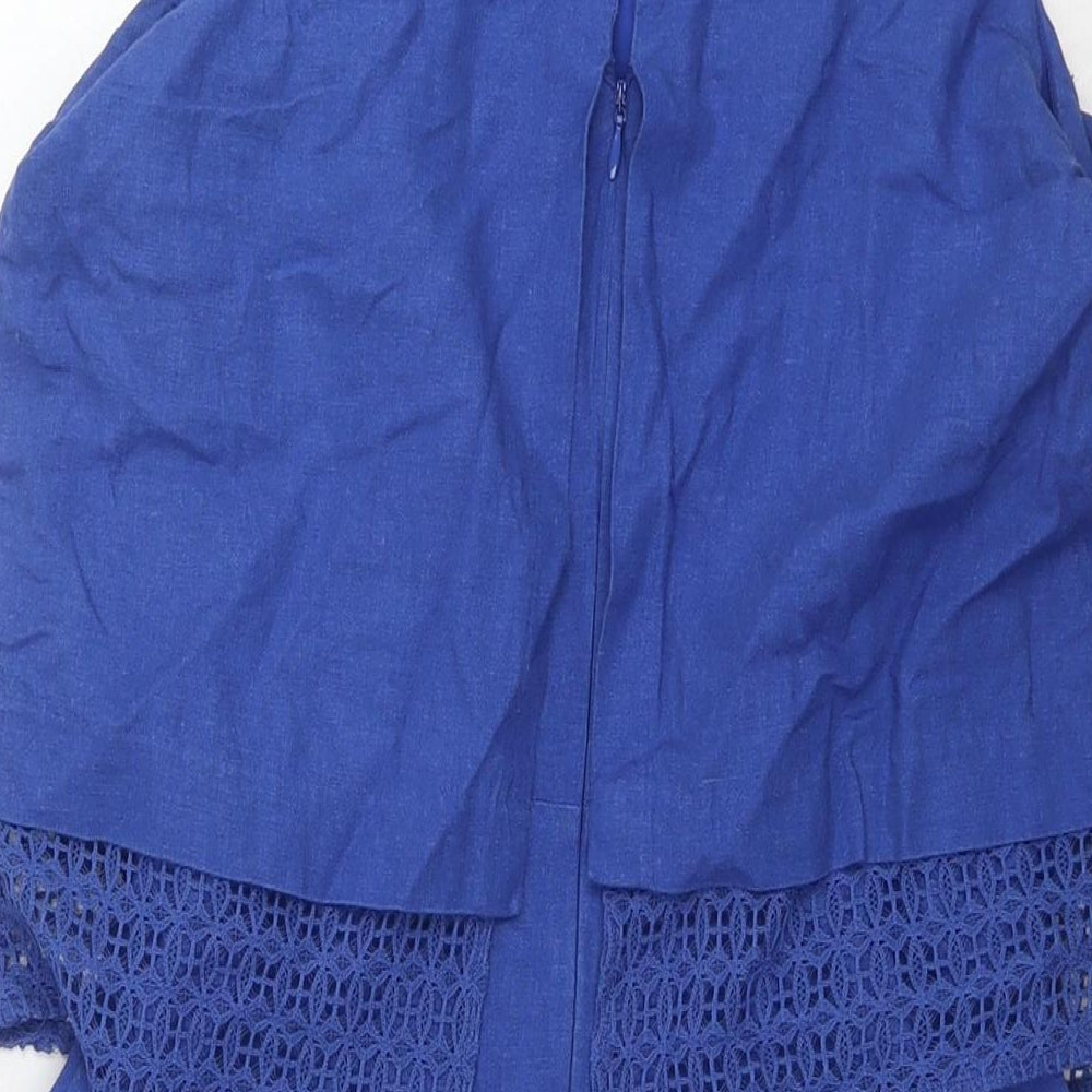 Next Womens Blue Linen A-Line Size 8 Round Neck Zip
