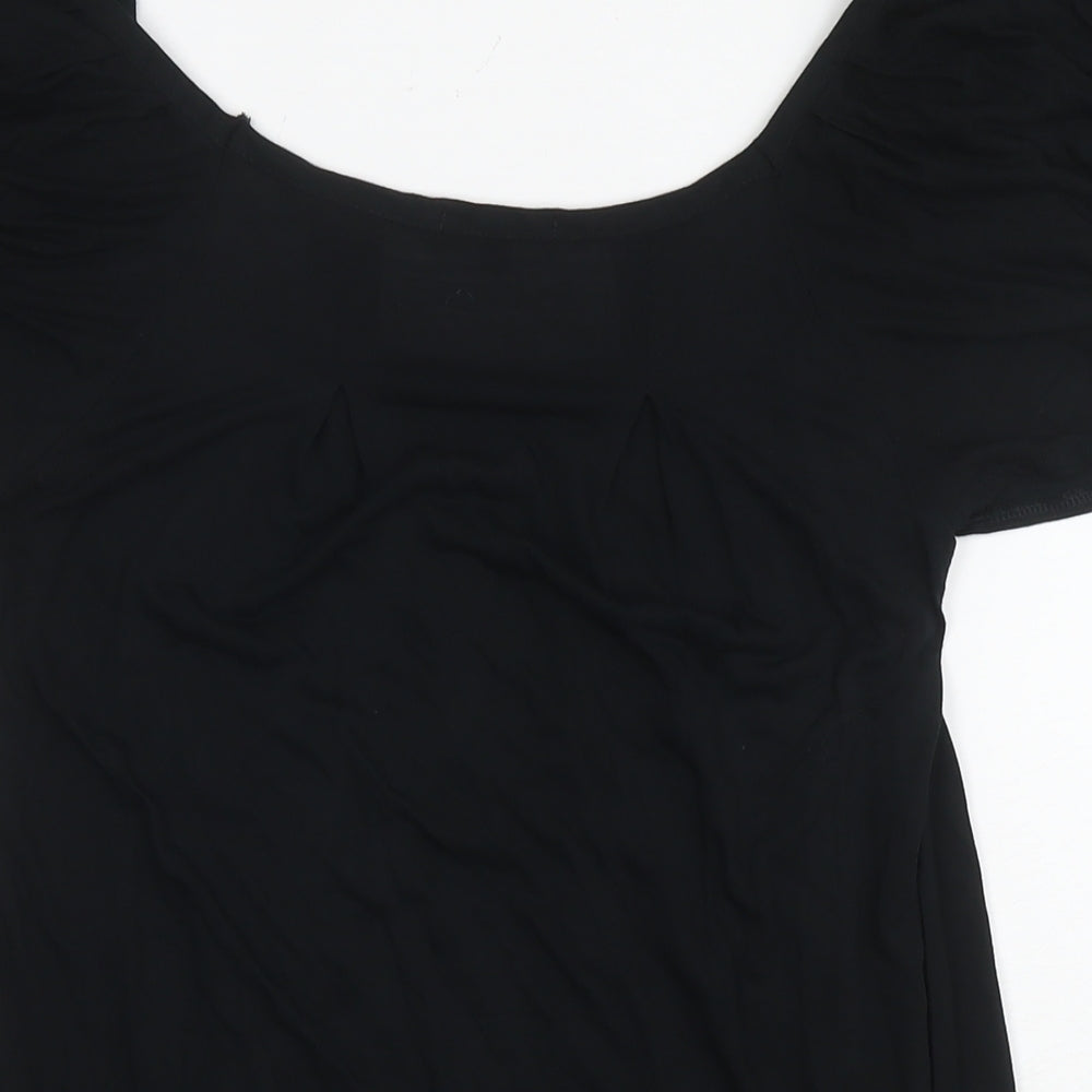 Marks & Spencer Womens Black Viscose Tunic Blouse Size 10 Scoop Neck