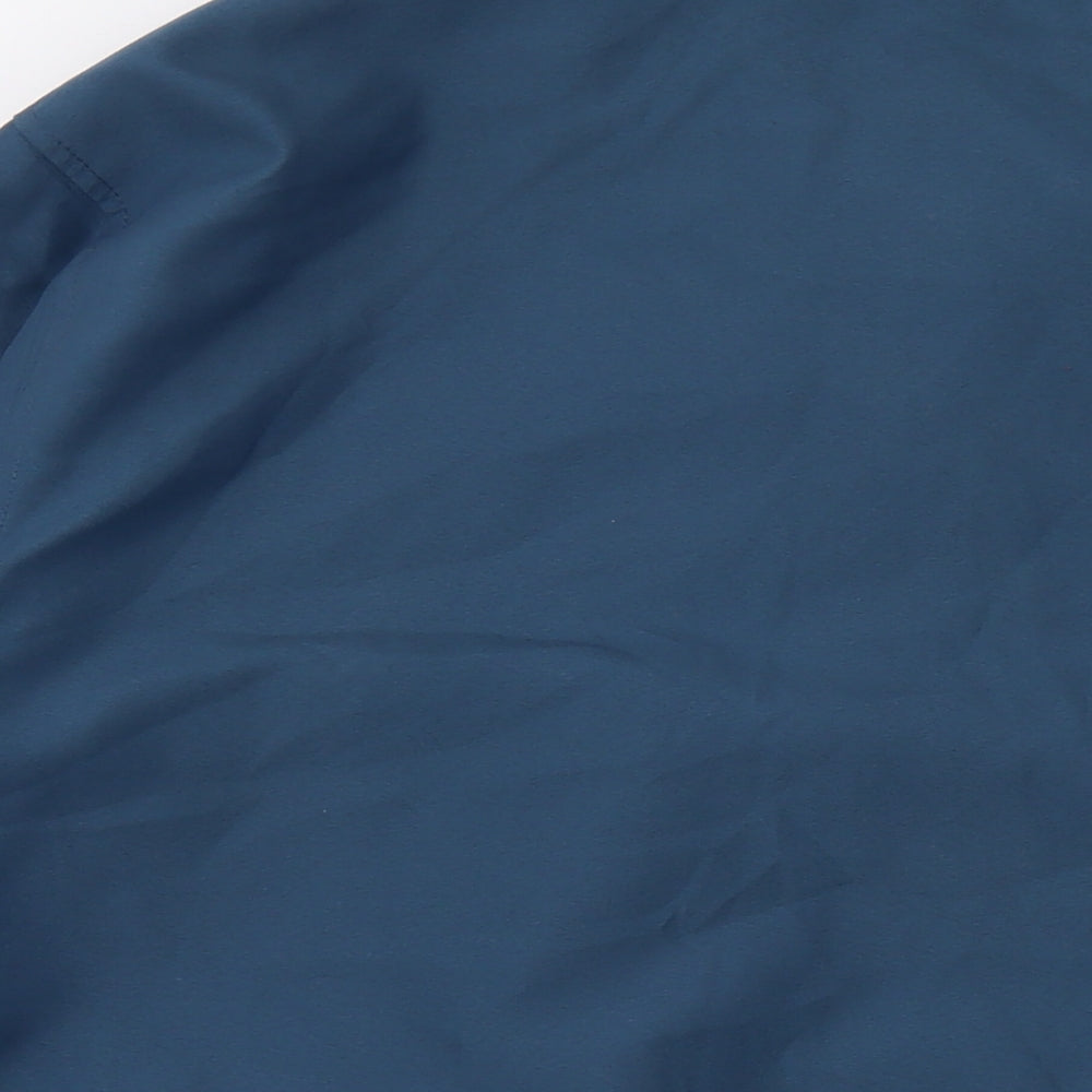Brand and care label for Atlas men’s blue bomber jacket jacket, size 2XL, zip