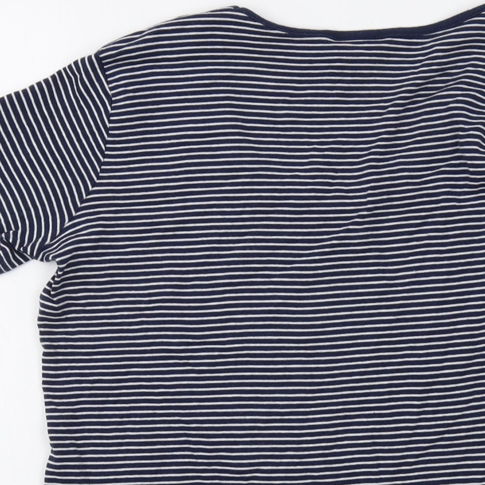 Cotton Traders Womens Blue Striped Cotton Basic T-Shirt Size 10 Round Neck