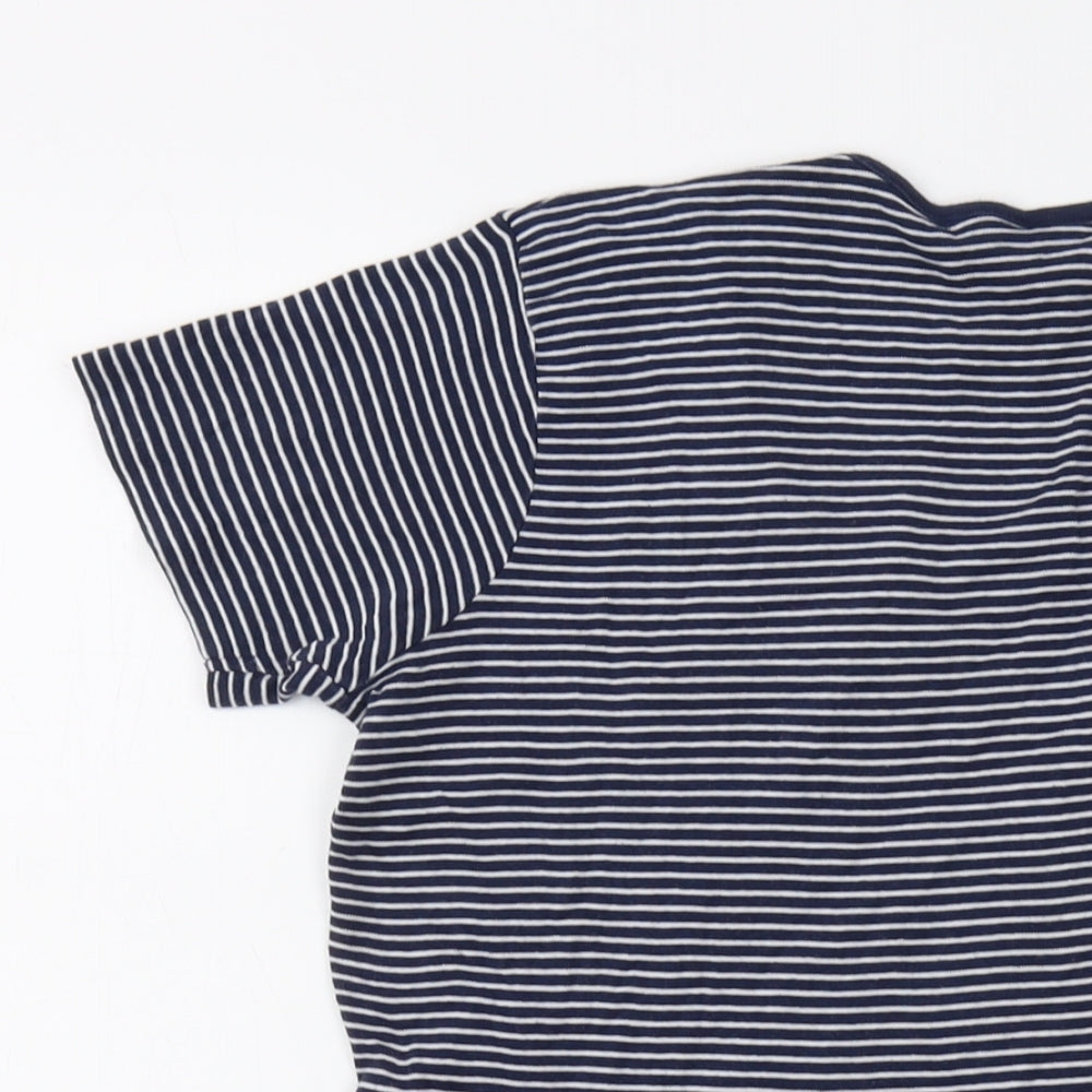 Cotton Traders Womens Blue Striped Cotton Basic T-Shirt Size 10 Round Neck