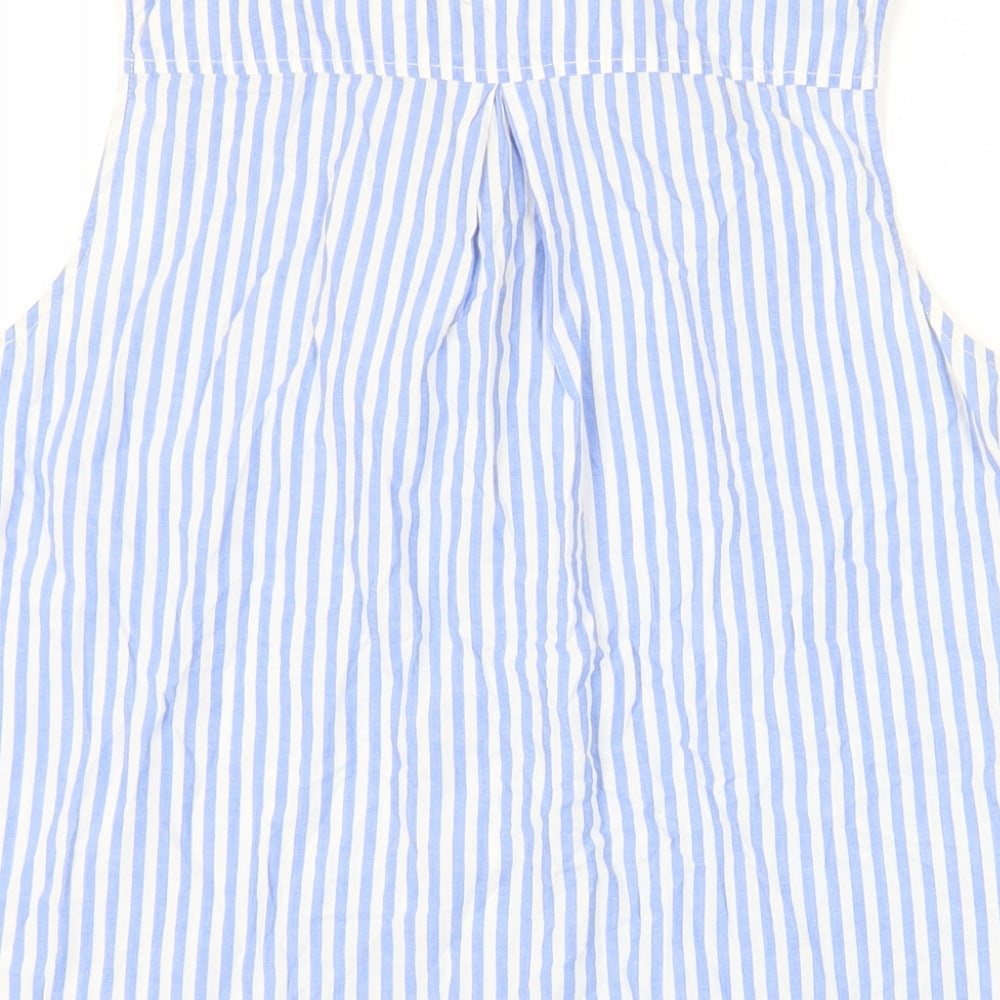 H&M Womens Blue Striped Polyester Basic Button-Up Size 6 Collared
